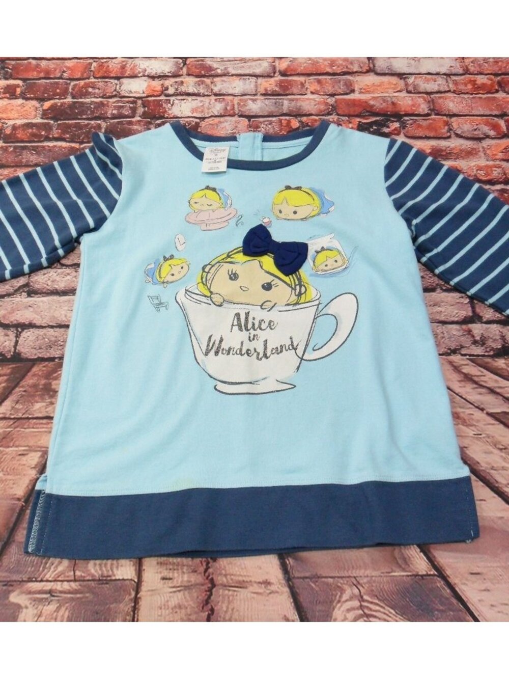 Disney Store XS Alice In Wonderland Long Sleeve Shirt For‎ Girls Blue & Navy